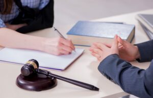 An injury victim consulting with a lawyer